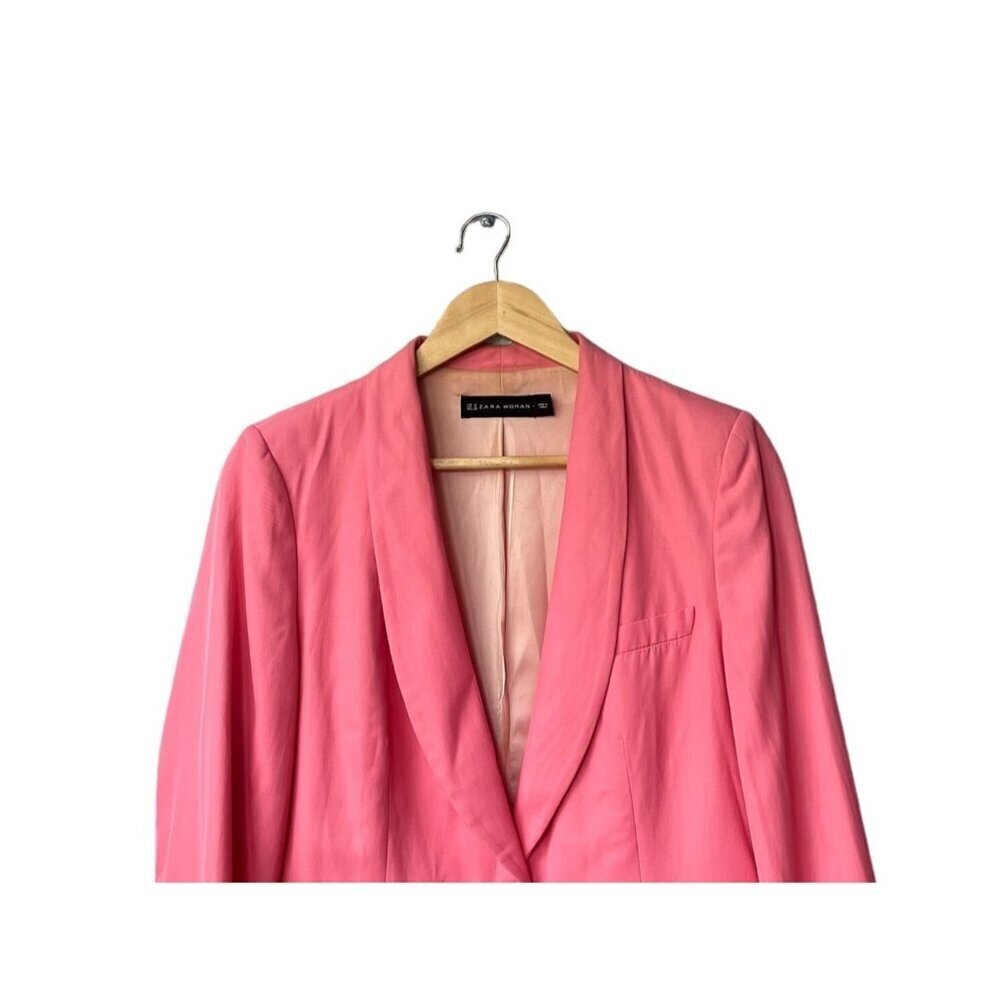 Zara Womens Hot Pink Gold Button Blazer Size M Glam Office Chic Modern Coquette - Picture 2 of 11